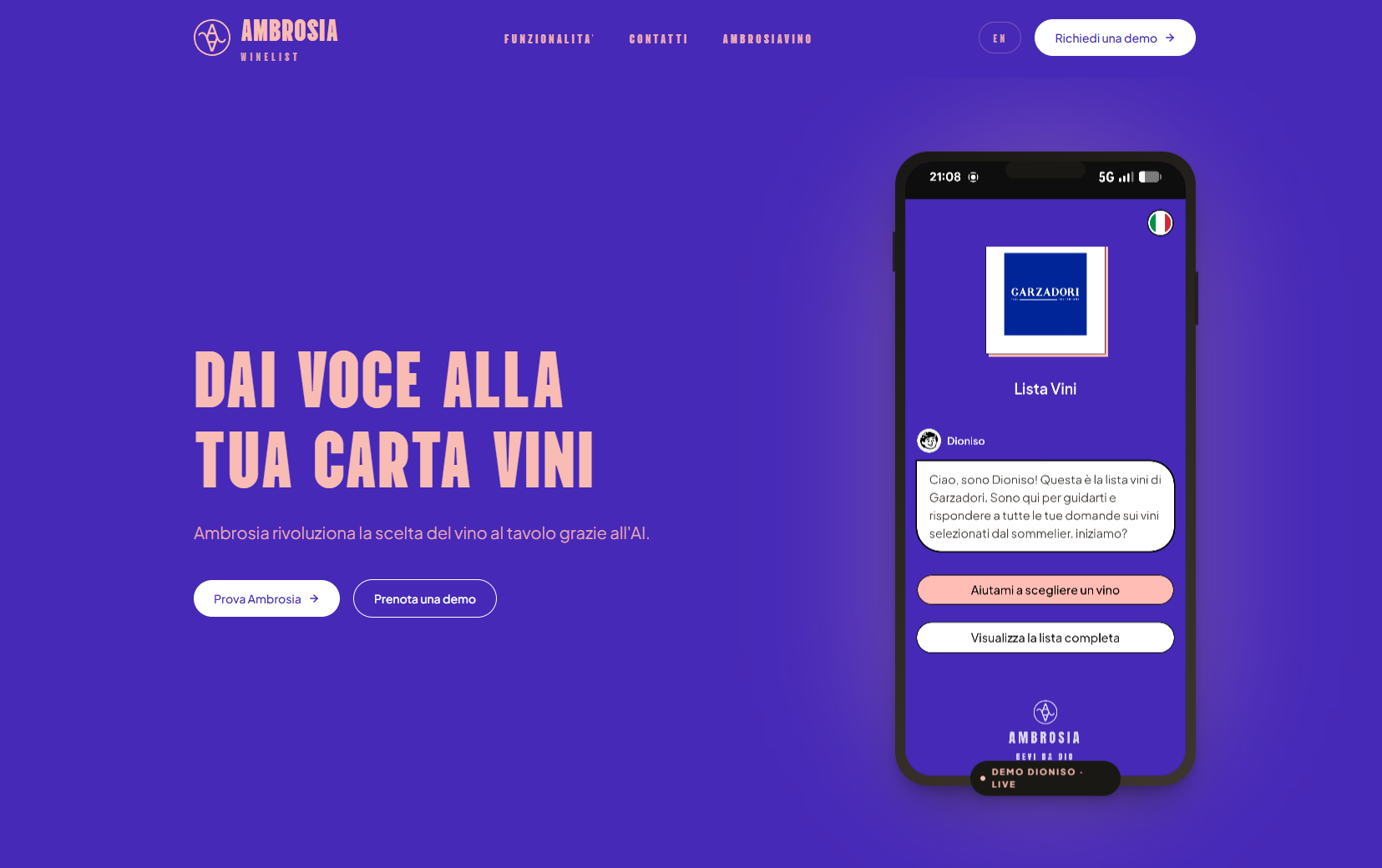 Ambrosia Winelist: dai voce alla tua carta vini, con Dioniso che guida la scelta sullo smartphone